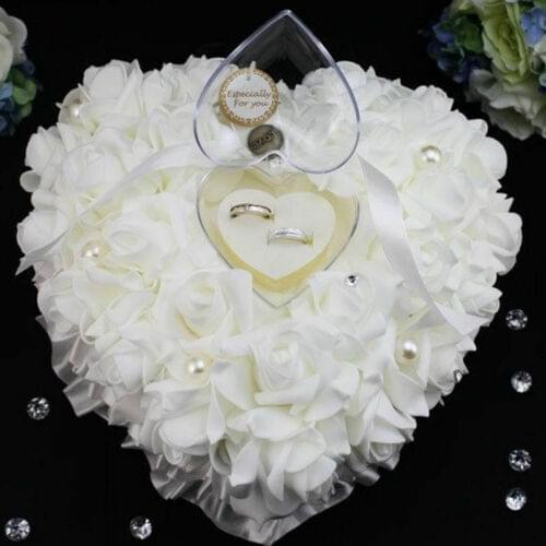1Pcs Heart-shape Rose Flowers Valentines Day Gift Ring Box Romantic Wedding Jewelry Case Ring Bearer Pillow Cushion Holder
