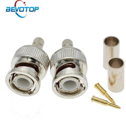 10pcs/lot BNC Male Crimp Type Connector for CCTV Systems Female Coupler Connector BNC Crimp RG58 RG142 LMR195 RG400 Cable