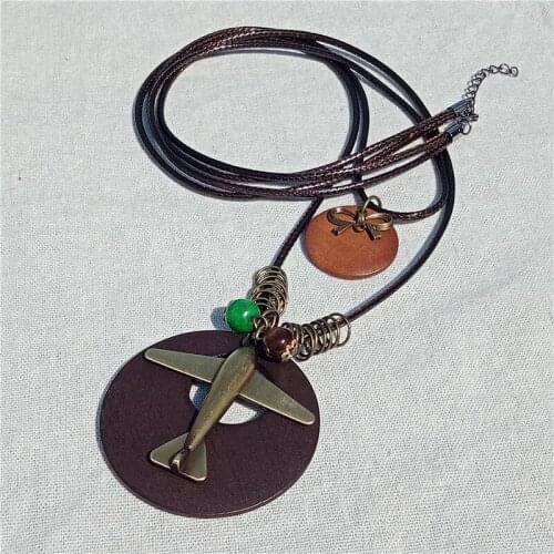 2018 Vintage Long Necklace Fashion Handmade Jewelry Wearing Multilayer Rope Leather Alloy Plant Leaf Charm Pendant Wood Necklace