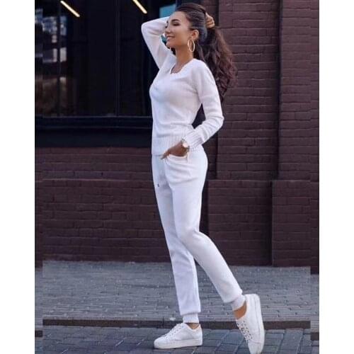 2020 Drawstring Full Arrival Wool Sale And Pullovers Real European V-neck Cashmere Knitted Two-piece High-end Quality Pants Two