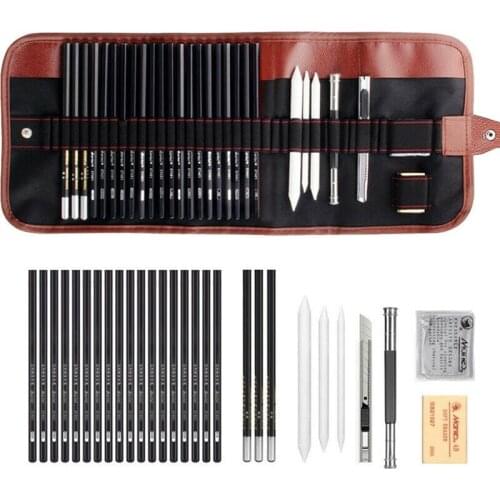 29 pcs/set Sketch Pencil Set Professional Sketching Drawing Kit Wood Pencil Pencil Bags Painter School Students Art Supplies