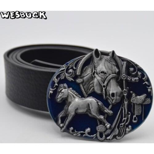 5 PCS MOQ WesBuck Brand Two Running Horse Cowboy Belt Buckle Cowgirls Horse Buckle Cool Causal Cowboy Hebilla
