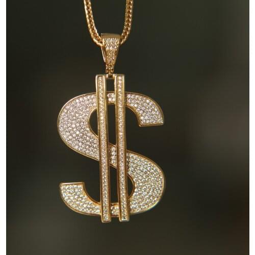 Promotion 2017 Sparking bling boy mens jewelry micro pave full CZ bling dollar sign pendant franco chain mens necklace