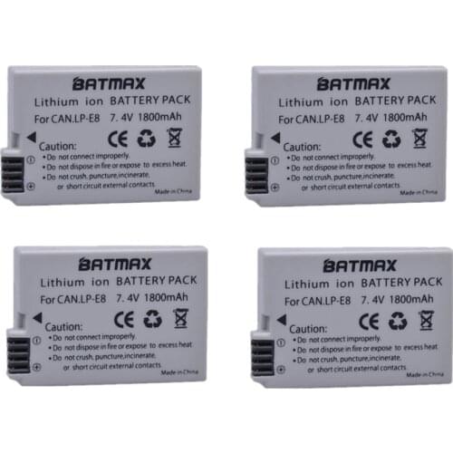Batmax 4pcs 4-Pack LP-E8 lp-e8 Rechargeable Batteries for Canon 550D 600D 650D 700D X4 X5 X6i X7i T2i T3i T4i T5i DSLR Camera