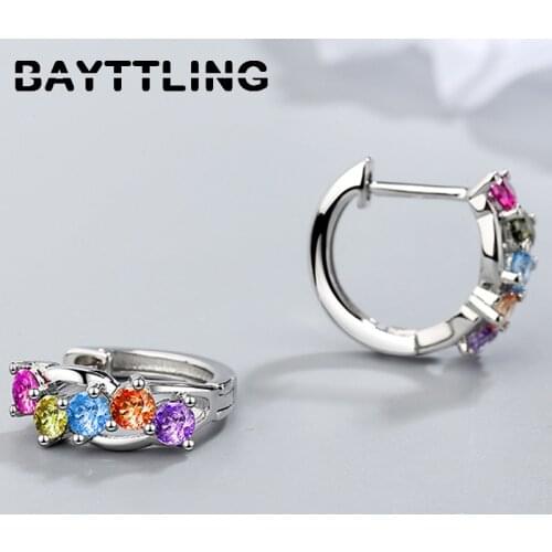 BAYTTLING 925 Sterling Silver High Quality 17MM Colorful Circle Earrings For Women Fashion Jewelry Gift Wedding Party