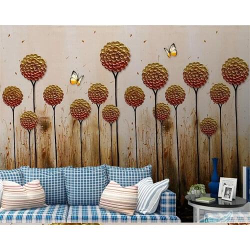 Beibehang Custom wallpaper 3d mural European oil painting golden dandelion butterfly background decorative painting 3d wallpaper