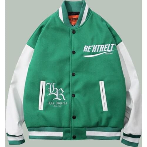 Oversize Hip-hop Baseball Jacket Men Harajuku Streetwear PU Patchwork Embroidered Coats 2021 Spring Campus Bomber Unisex Jacket