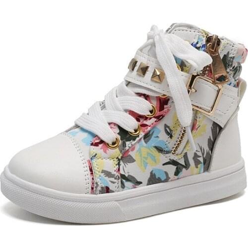 Big size new style flora Children canvas boots kids fabric high top shoes autumn