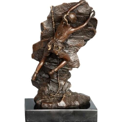 Bronze Rock Climbing Female Statue Brass Sport Sculpture Figurine Art Hot Casting Indoor Decor