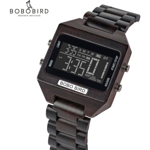 BOBO BIRD Original Brand Wood Clock Relogio Digital Mens watch Waterproof Alarm Man Wrist Watches In Gift Paper Box