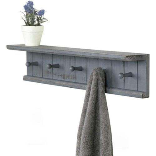Handmade Rustic Antique Wooden Bathroom Towel Holder Home Entrance Wood Storage Hanging Organizer Shelf Cabinet étagère