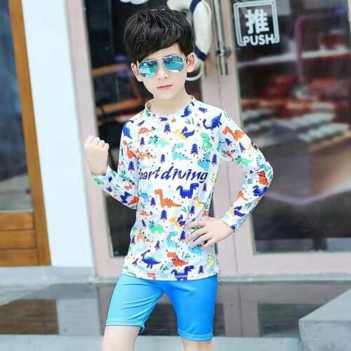 Kids Toddler Two Piece Round-Neck Rash Guard UV Sun Protection Swimsuit Rashguards Bathing Suit Long Sleeve Shirt & Shorts Boys