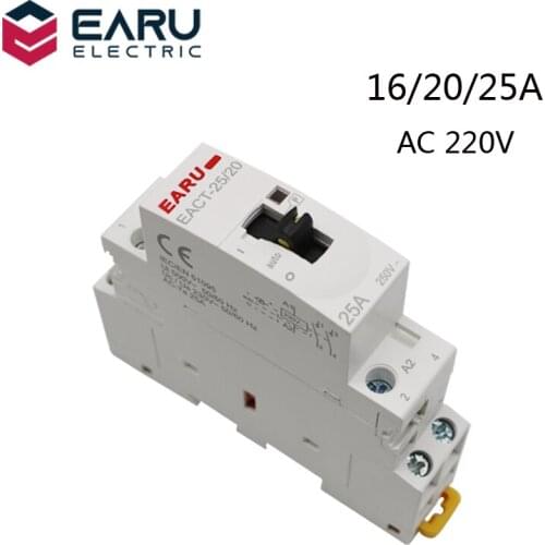 EACT-25 2P 25A 220V/230V 50/60Hz Din Rail Household AC Modular Contactor With Manual Control Handle Switch 2NO or 1NO 1NC or 2NC