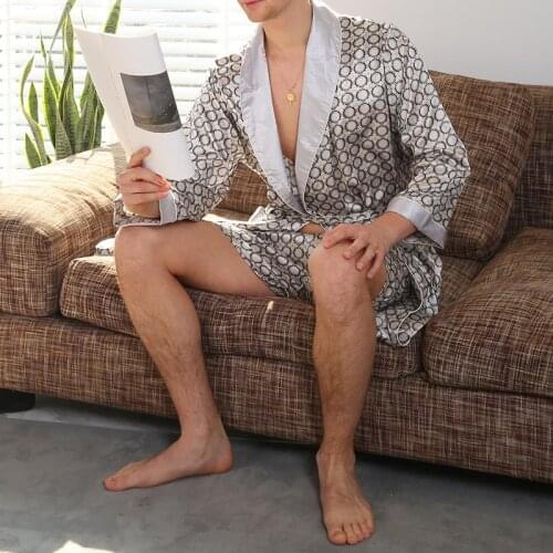 Puimentiua Summer Luxury Bathrobe Men Solid 2021 New Plus Size Silk Satin Pajamas Kimono Summer Male Nightgown Chinese Silk Robe