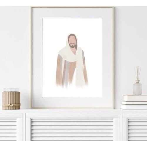 Jesus Portrait Christ Print Christian Gift Watercolor Jesus Art Canvas Painting Minimalist Mormon Art Poster Wall Art Decor
