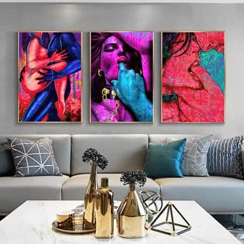 Sexy Woman Lover Intimate Graffiti Art Canvas Painting On Wall Art Poster Living Room Furniture Decoration Wall Painting