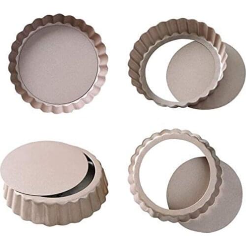 Tart Pan, 4 Inch Mini Quiche Pan Removable Bottom Non-Stick Tin, for Oven Baking Carbon Steel Gold Pie Pan.(4 Packs)