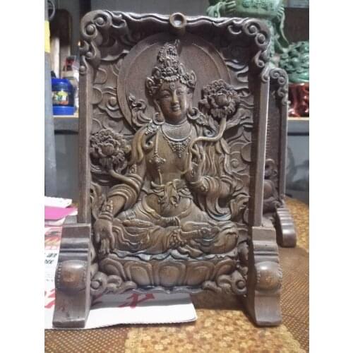 China antique guanyin buddha statue screen partition Tabletop decoration Natural stone crafts home decoration