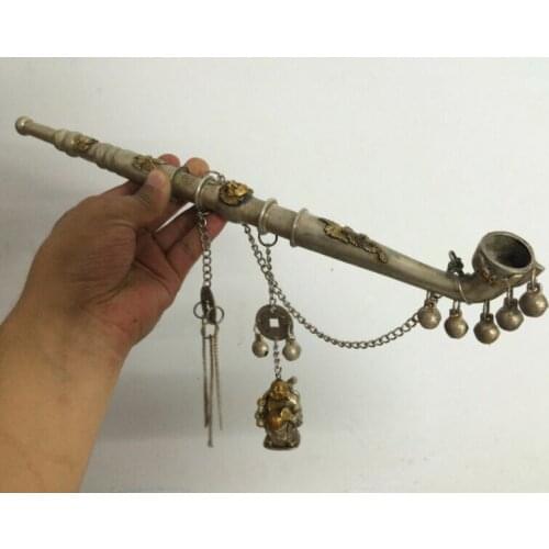 CHINESE ORIENTAL OLD HANDWORK JADE DRAGON COLLECTABLE LARGE SMOKING PIPE