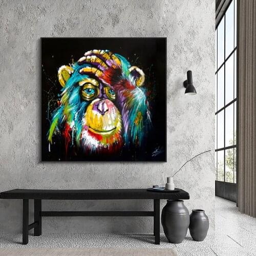 Cute Colorful Orangutan Animals Graffiti Oil Painting Canvas Prints For Wall Art Pictures For Childrens Room Home Decor Unframe