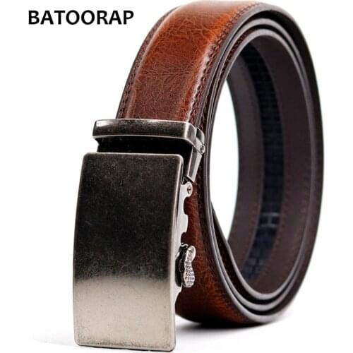 Mens Belt Leather Metal Vintage Silver Automatic Buckle Luxury Trouser Belts Ratchet Business Waist Strap Male Formal Styles