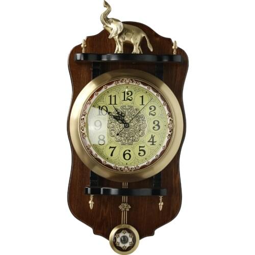 Pendulum Art Wall Clock European Wood Copper Living Room Luxury Wall Clock Silent Large Creative Zegar Scienny Home Decor EB5WC