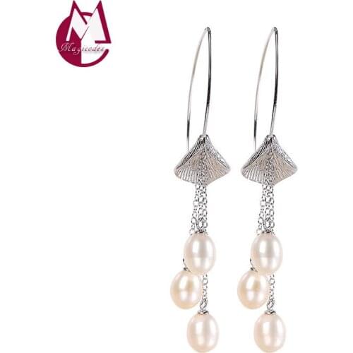 Natural Freshwater Pearl Drop Earring Pure 925 Sterling Silver Women Fashion Jewelry Long Korean Dangle Earring 2020 Trend E12