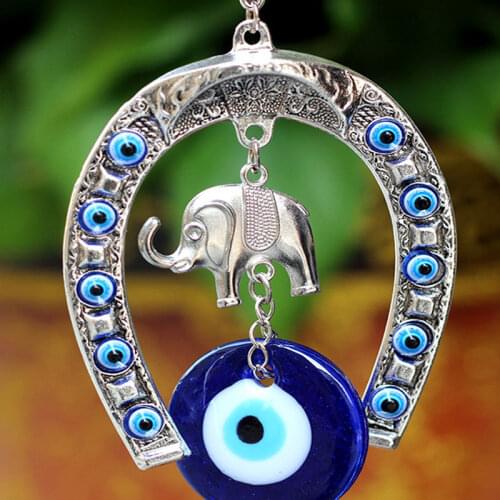 2Pcs Turkey Evil Eye Pendants Amulet with Elephant and Ribbon Wall Hanging Amulet Ethnic Lucky Gift Home Car Hanging Decorat