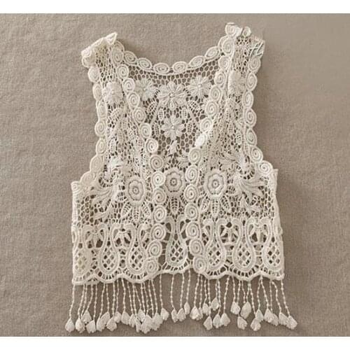 Pudcoco US Stock Children Girls Clothing T-shirt Tops Vest Tassel Waistcoat Girls Clothing Crochet Lace Hollow Vest Flower White