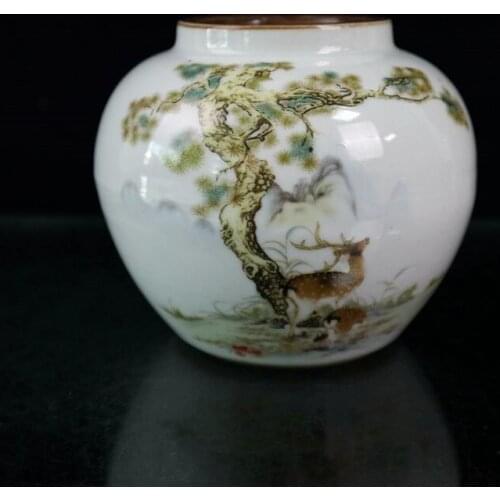 Early collection of old porcelain famille rose deer jars