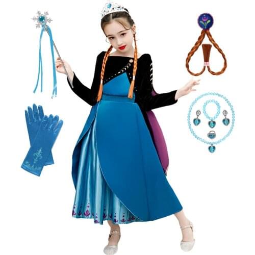 Christmas Frozen 2 Anna Dress for Girl Princess Costume Fancy Snow Queen Carnival Costumes Kids Party Clothing Halloween