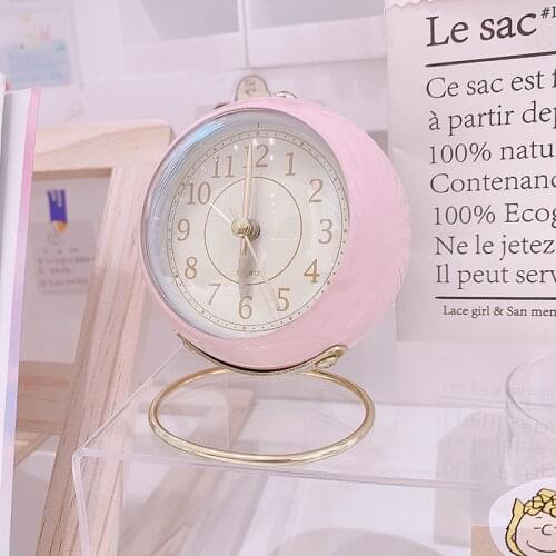 Pink Round Metal Clock Office Desktop Watch Table Clock Simple Bedroom Bedside Luminous Silent Alarm Clock Home Decor