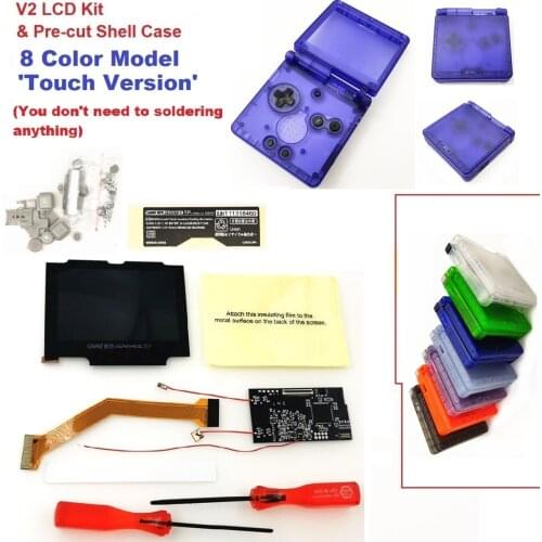 Touch Version V2 iPS Hightlight Backlit LCD For Game Boy Advance SP For GBA SP Console And Clear Shell Case