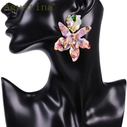 Acrylic Resin Colorful Flower Big drop Earrings For Women Fashion Bohemia geometric dangle Earrings Wedding Party Gifts Jewelry