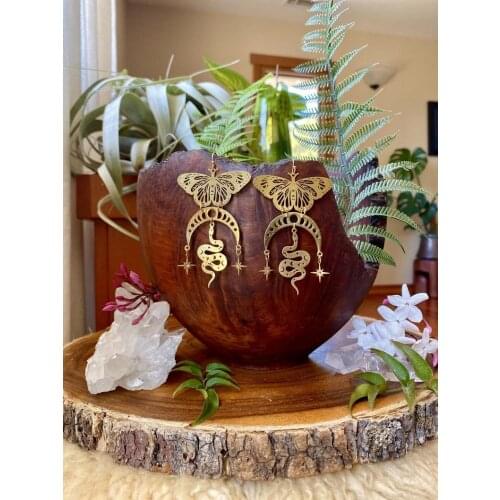 Mariposa Moon Phase Earrings, Hypoallergenic, Wanderlust Jewelry