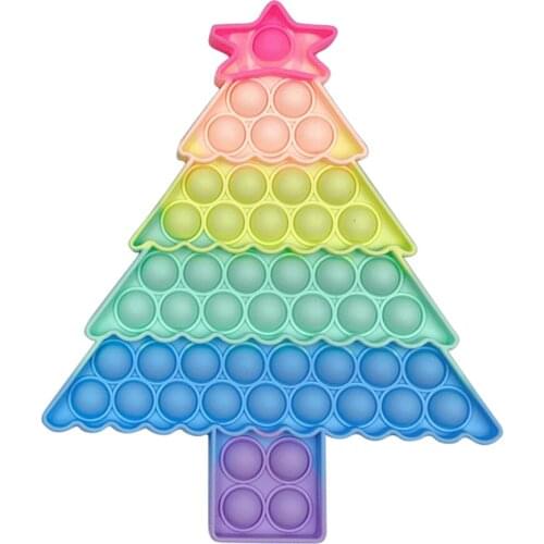 Silicone Macaron Christmas Tree Fidget Reliver Stress Toy Rainbow Push Bubble Antistress Toys Adults & Children Sensory Toys