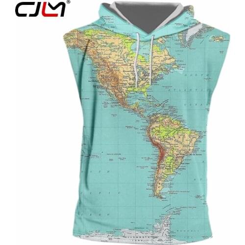 CJLM Summer Harajuku Tops Women/men Print Map 3d Tank Top With Hood Loose Vest Unisex Hip Hop Sleeveless Hoody Casual Wear