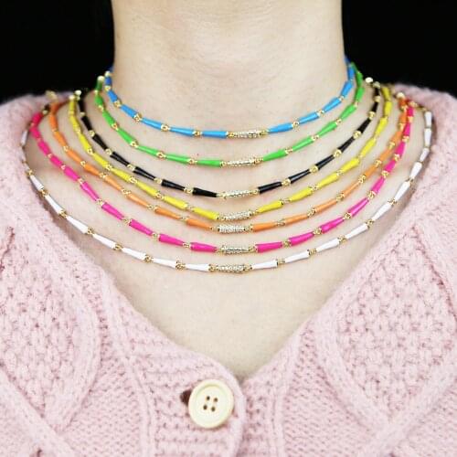 Candy Neon colorful women jewelry Gold color geometric spike beaded link chain collar choker necklace