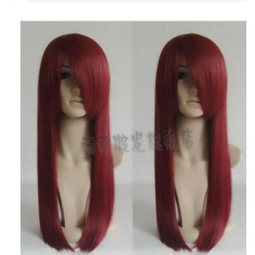 Zhaoxia++01489@Q8++dark red long straight cosplay wig 60cm