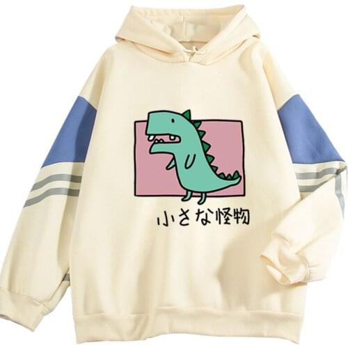 Ladies Fleece-lined Loose Hoodie Autumn Winter Leisure Style Girls Cartoon Monster Printing Long Sleeve Hooded Tops y2k Sweater