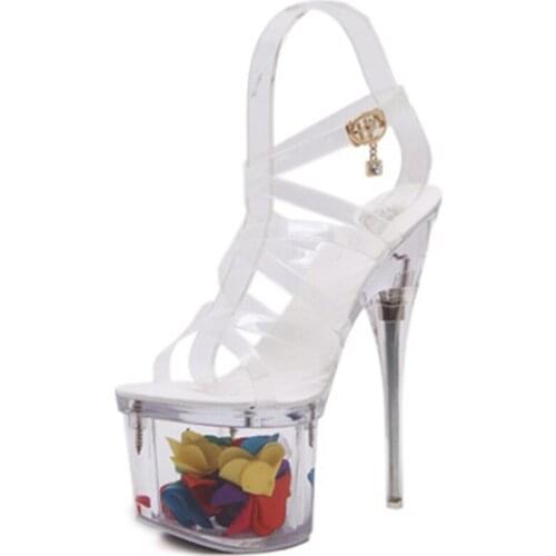 European and American super high heel stiletto strap-strap 18-20cm womens sandals nightclub sexy rhinestone sandals
