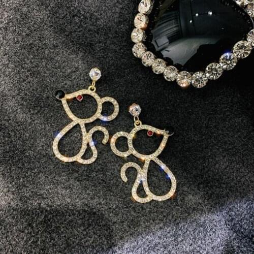 Fashion Women Rhinestone Inlaid Hollow Out Mouse Ear Stud Earrings Jewelry Gift