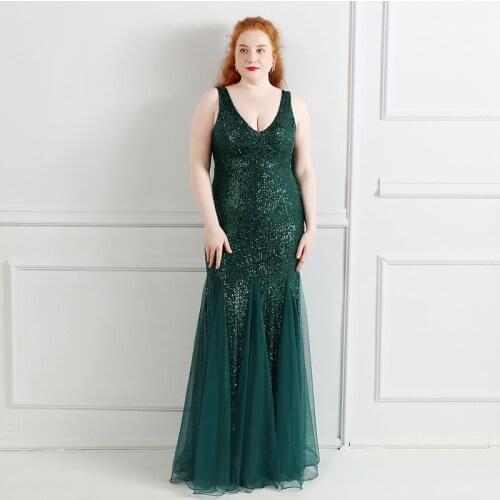 Sequins V-Neck Evening Dress Zipper Back Pleat Lace Floor-Length Elegant New A-Line Simple Plus Size Women Formal Gowns D1267