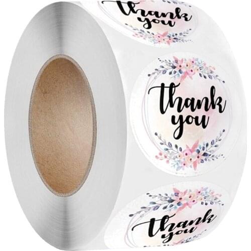 1 Roll "Thank you" Letter Floral Print Label Stickers Craft Per Roll Stationery Adhesive Sealing Baking Paper Stickers