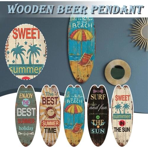1pc Hanging Ornament Wall Hanging Holiday Leisure Decoration Vintage Wooden Sign Surfboard Bar Decoration Mediterranean Style