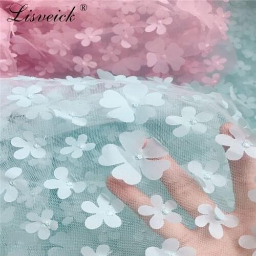 1yard 130cm New mesh embroidery 3d laser flower embroidery tulle fabric diy fashion womens wedding dress fabric