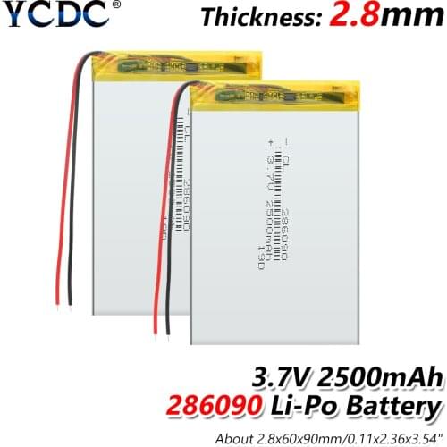 286090 Lipo 3.7V 286090 2500mAh Rechargeable Lithium Polymer Lipo Battery Replacement Cells For E-book Power Bank IPad PSP