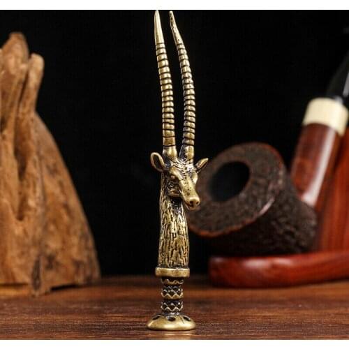 3.5"carved Copper Pipe Tampering with Tobacco Tamping Tool Pressing Brass Deer Desk Decoration Statues Et Sculptures Gift
