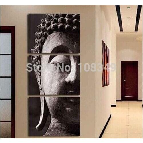 Hand painted Black and white classic figure of Buddha Oil Painting Canvas Oil painting 3Pcs A Set