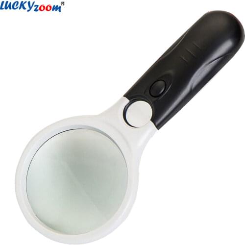 3X 45X Hand Magnifier Portable Illuminated Magnifying Glass With LED Lights Black+White 3 LED Magnifier Reading Jewelry Lupa